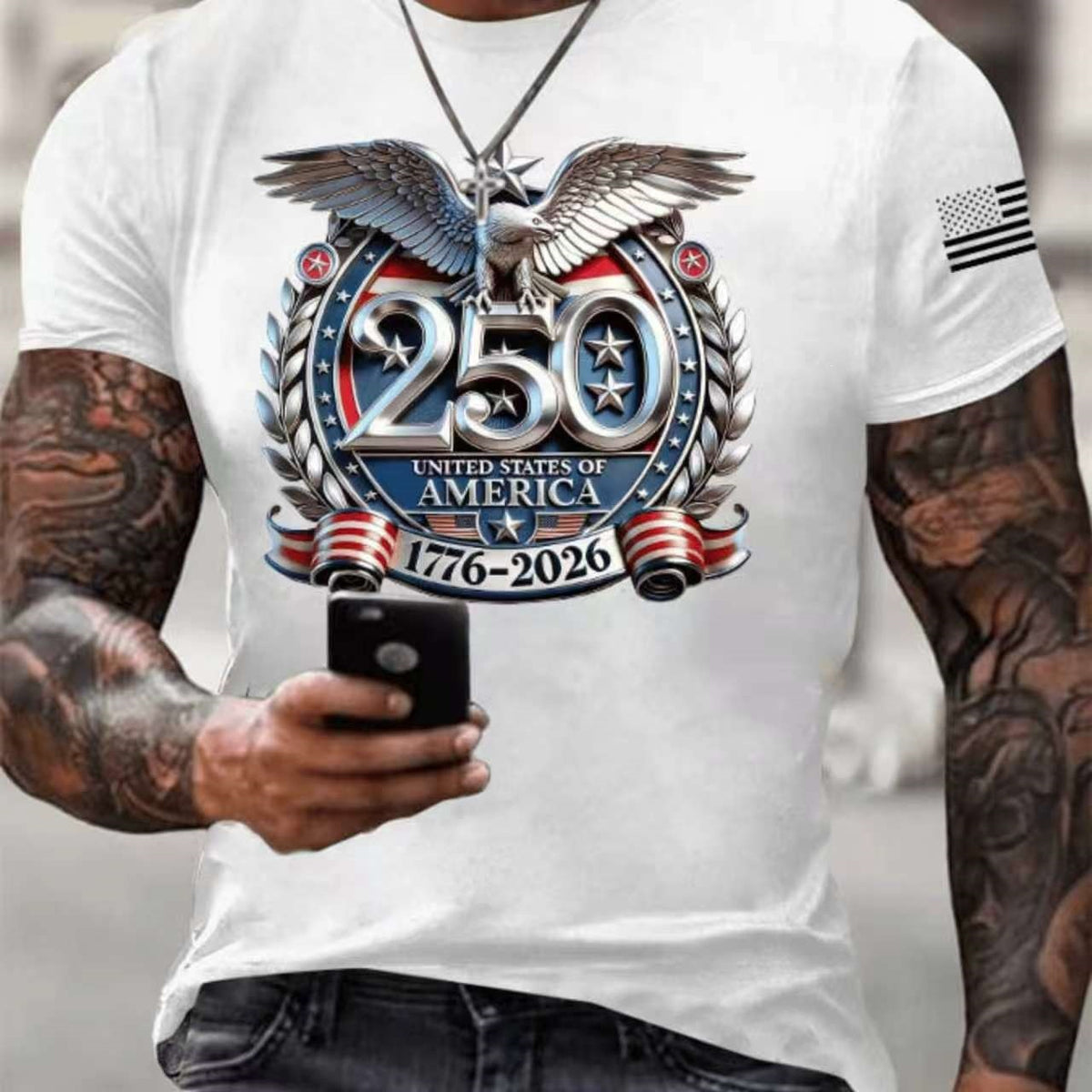 New Arrival USA 250th Anniversary Shirts Mens White USA 250 Anniversary Eagle Graphic Men T Shirt Patriotic American Flag Short Sleeve Tee