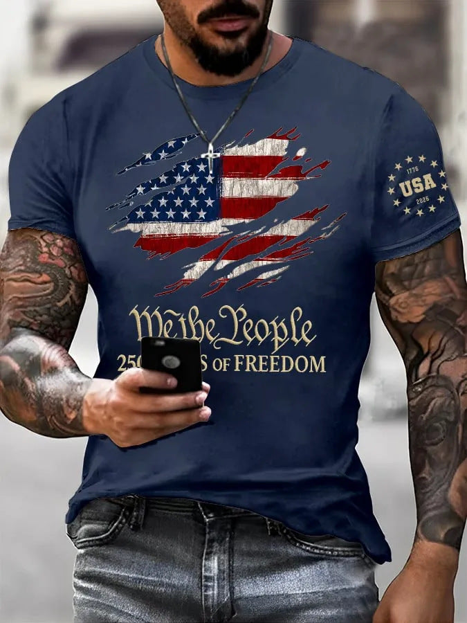 New Arrival USA 250th Anniversary Shirts Mens  Red USA EST 1776 Star Graphic T Shirt Patriotic American Flag Short Sleeve Tee Casual Summer Top