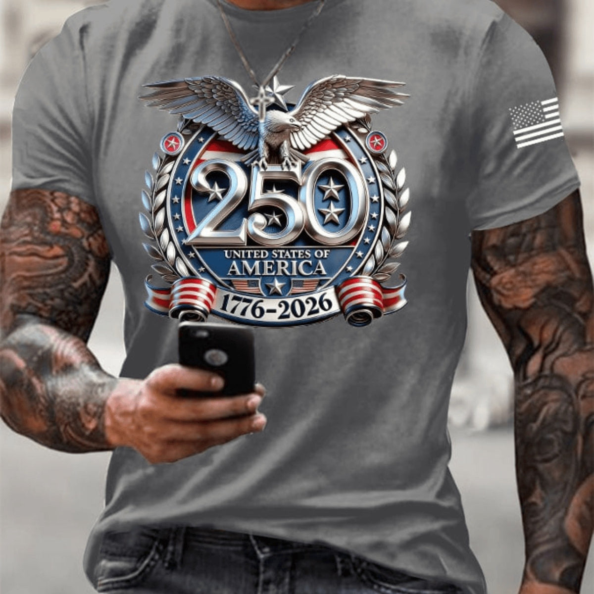 New Arrival USA 250th Anniversary Shirts Mens Red Patriotic USA EST 1776 T Shirt American Flag Star Letter Print Short Sleeve Crew Tee
