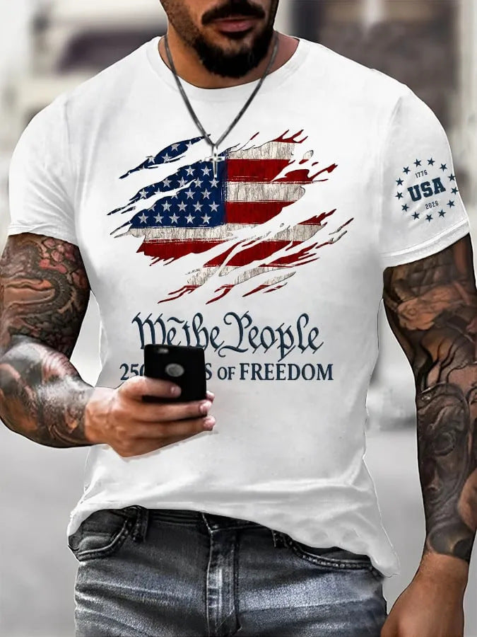 New Arrival USA 250th Anniversary Shirts Mens Red Patriotic USA EST 1776 T Shirt American Flag Star Letter Print Short Sleeve Crew Tee