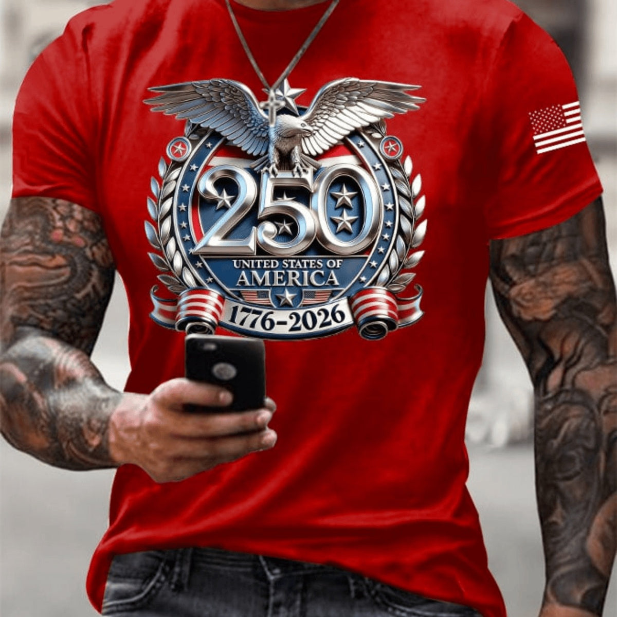 New Arrival USA 250th Anniversary Shirts Mens Red Patriotic USA EST 1776 T Shirt American Flag Star Letter Print Short Sleeve Crew Tee