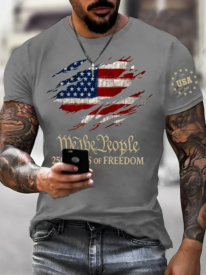 New Arrival USA 250th Anniversary Shirts Mens  Red USA EST 1776 Star Graphic T Shirt Patriotic American Flag Short Sleeve Tee Casual Summer Top